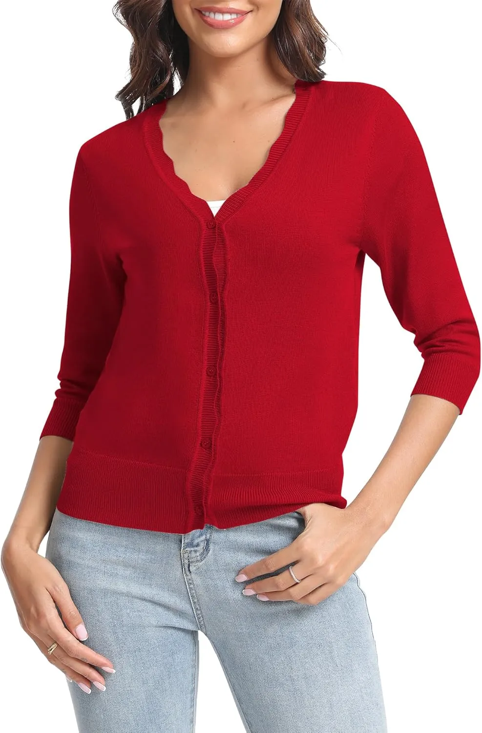 Urban CoCo Woman's 3/4 Sleeve V-Neck Cropped Cardigan Sweater Open Front Lightweight Knit Shrugs for Women