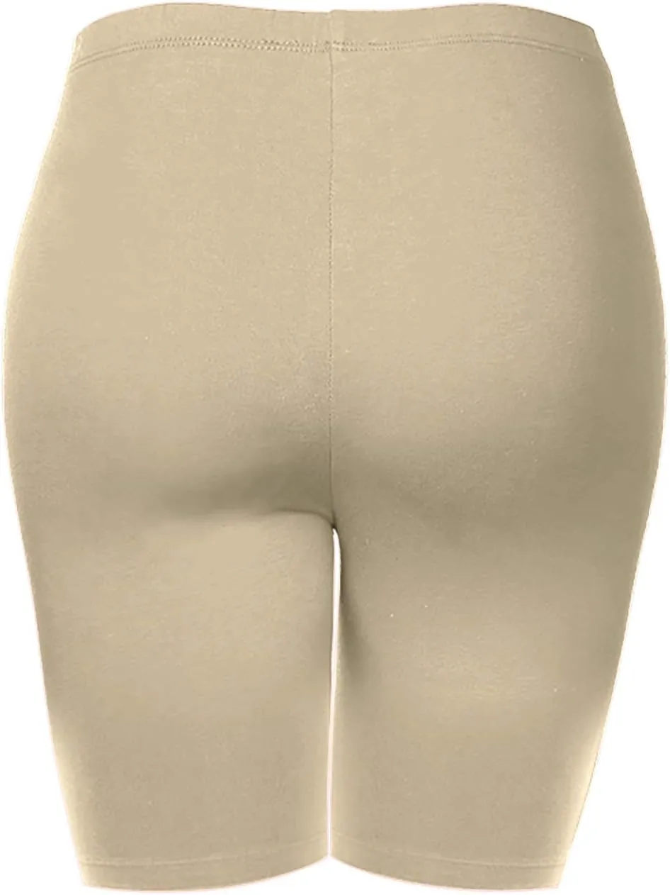 Women's Cotton Bermuda Biker Shorts Mid Thigh High Rise Stretch Jersey