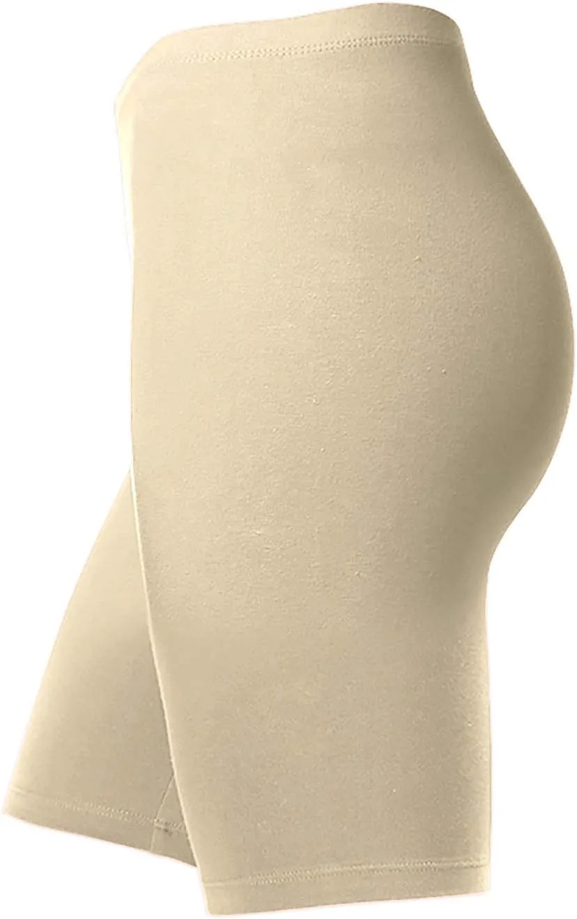 Women's Cotton Bermuda Biker Shorts Mid Thigh High Rise Stretch Jersey