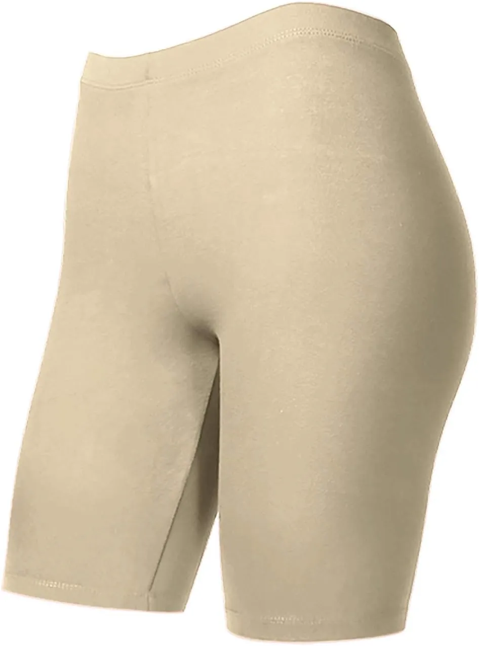 Women's Cotton Bermuda Biker Shorts Mid Thigh High Rise Stretch Jersey