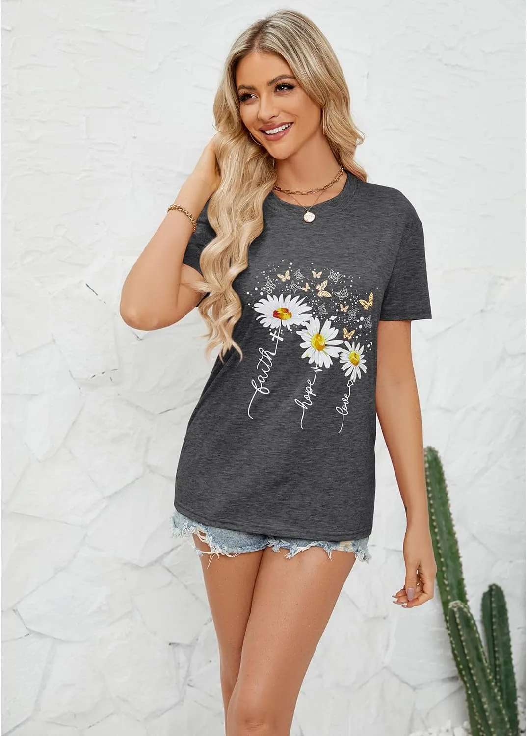 Women's Summer Round Neck Short Sleeve Print Casual Tops Cute Fashion Funny Tshirt