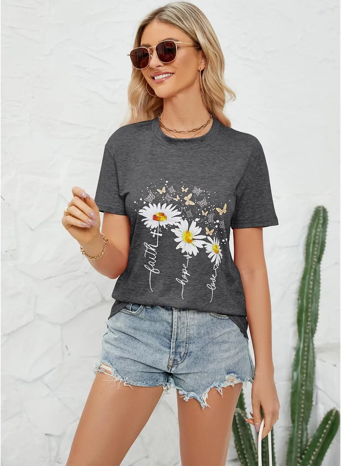 Women's Summer Round Neck Short Sleeve Print Casual Tops Cute Fashion Funny Tshirt