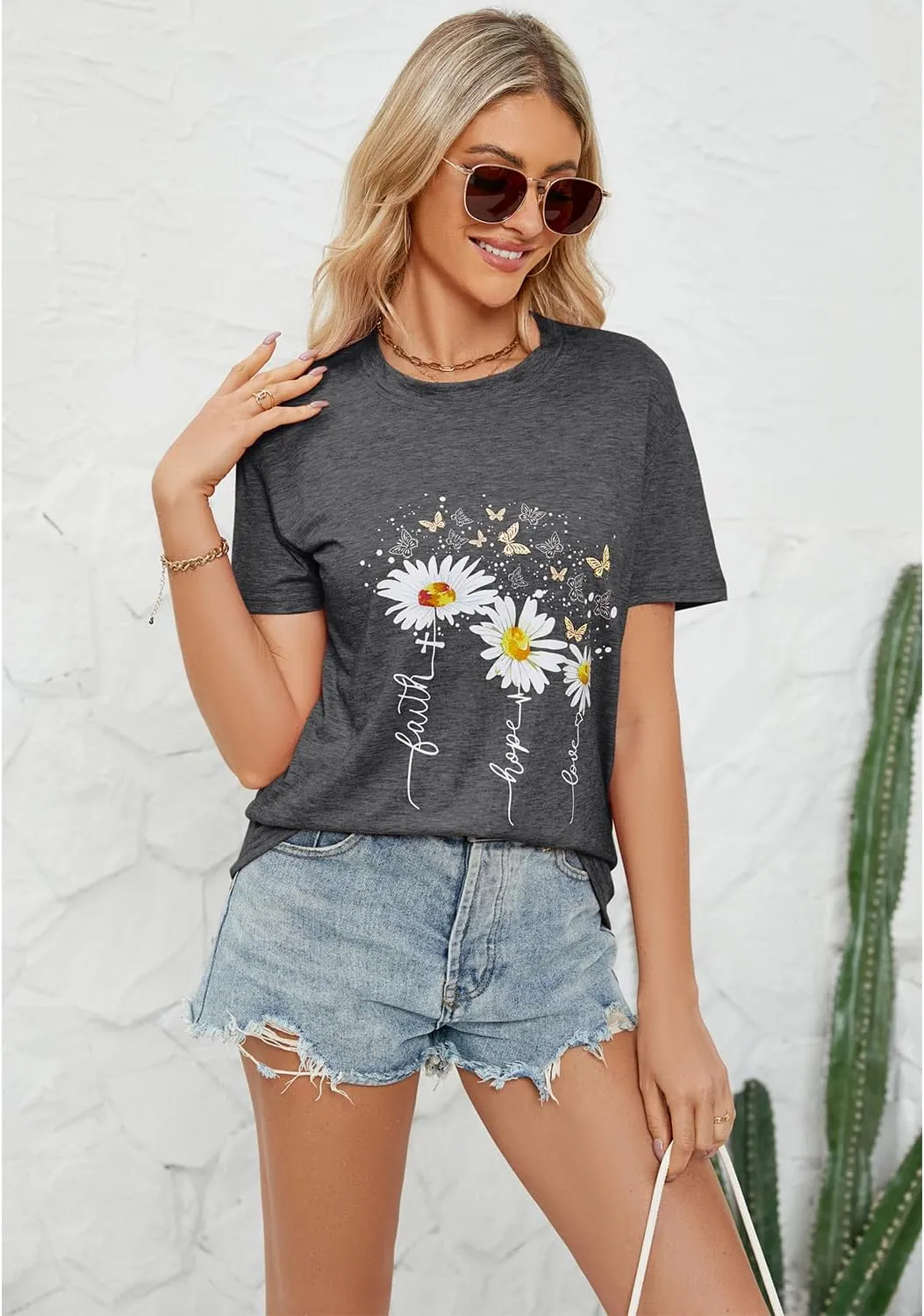 Women's Summer Round Neck Short Sleeve Print Casual Tops Cute Fashion Funny Tshirt
