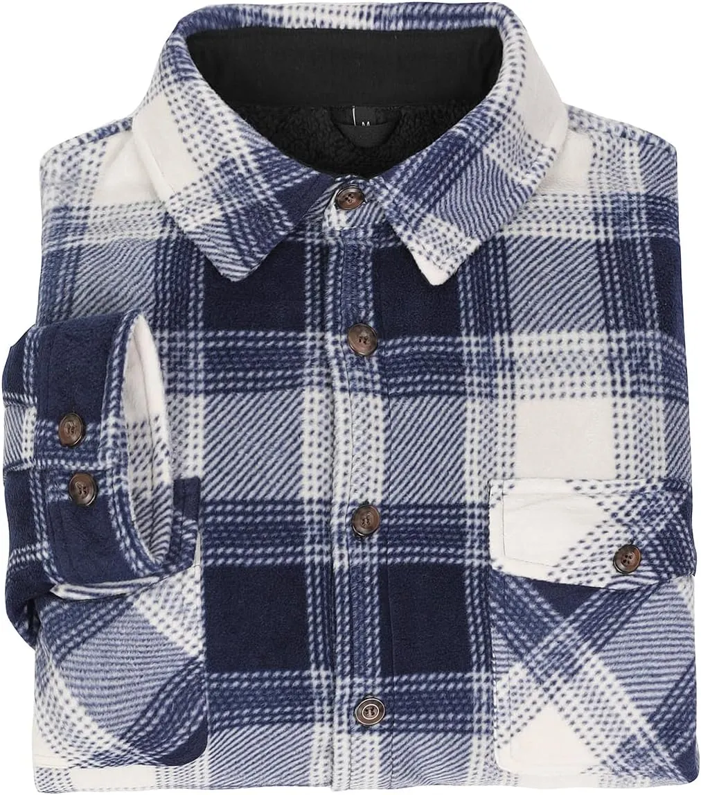 ZENTHACE Men's Warm Sherpa Lined Fleece Plaid Flannel Shirt Jacket(All Sherpa Fleece Lined)